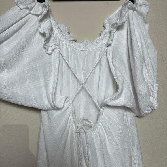 free people | romantic kaylyn gauze textured cotton boho white midi dress sz XS - Picture 6 of 10